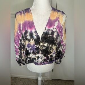 YFB Young Fubulous Broke Vibrant Tie-Dye V-Neck Blouse size XS
